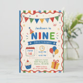 Invitation Fête d'anniversaire colorée NINE 9 ans (Debout devant)
