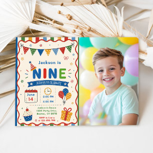 Invitation Fête d'anniversaire colorée NINE 9 ans