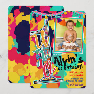 Invitation Fête d'anniversaire Colorée Peinture Fiesta UNO 1è