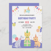 Invitation Fête d'anniversaire colorée pour chat et chien (Devant / Derrière)