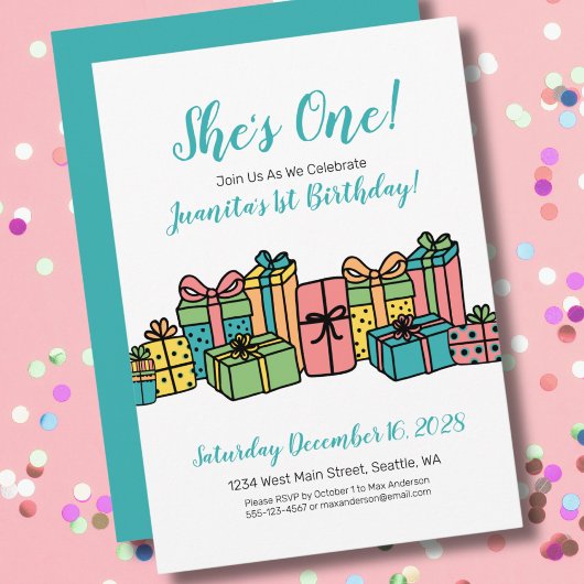 Invitation Fête d'anniversaire colorée pour un an