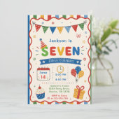 Invitation Fête d'anniversaire colorée SEVEN 7 ans (Debout devant)