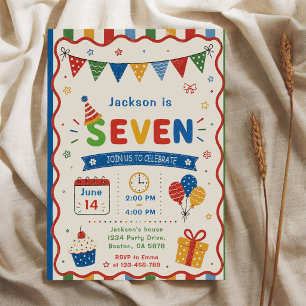 Invitation Fête d'anniversaire colorée SEVEN 7 ans