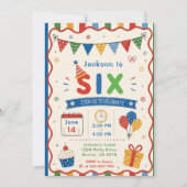Invitation Fête d'anniversaire colorée SIX 6 ans (Devant)
