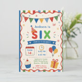 Invitation Fête d'anniversaire colorée SIX 6 ans (Debout devant)