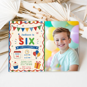 Invitation Fête d'anniversaire colorée SIX 6 ans