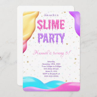 Invitation Fête d'anniversaire colorée Slime