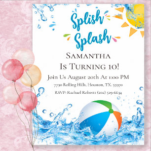 Invitation Fête d'anniversaire colorée Splish Splash à la pis