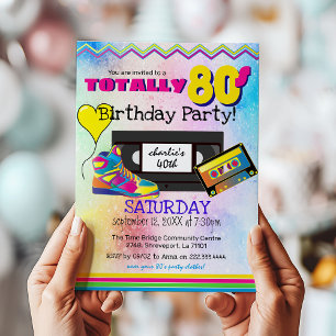 Invitation Fête d'anniversaire colorée totalement années 80
