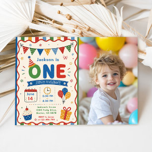 Invitation Fête d'anniversaire colorée UN an