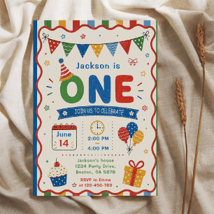 Invitation Fête d'anniversaire colorée UN an