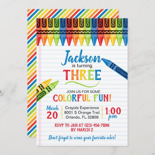 Invitation Fête d'anniversaire Colorful Crayon Art Party (Devant / Derrière)