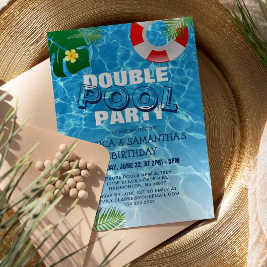Invitation Fête d'anniversaire commune à la piscine double