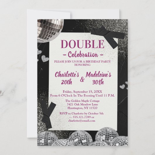 Invitation Fête d'anniversaire commune Black Silver Glamour D (Devant)