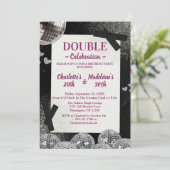 Invitation Fête d'anniversaire commune Black Silver Glamour D (Debout devant)