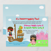 Invitation Fête d'anniversaire commune de jumelles de (Devant / Derrière)