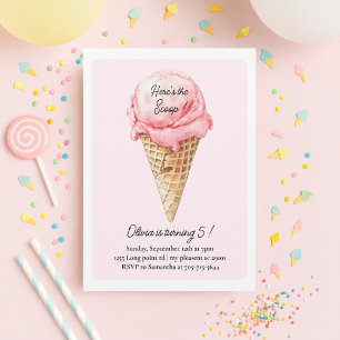 Invitation Fête d'anniversaire Cône de Crème Glacée Rose Past