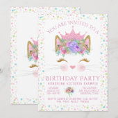 Invitation Fête d'anniversaire Confetti Kitty Cat (Devant / Derrière)