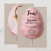 Invitation Fête d'anniversaire confettis or coton de sucre ro (Devant / Derrière)