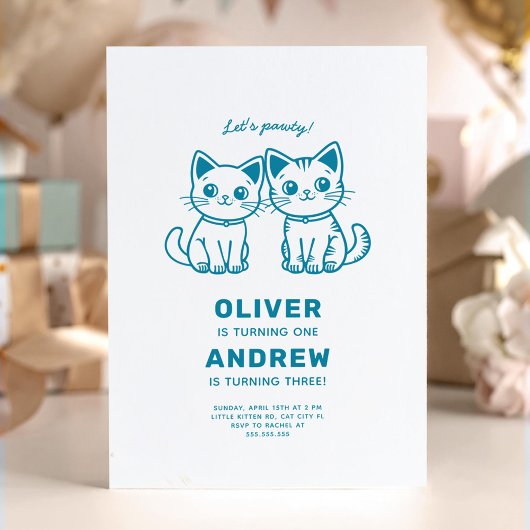 Invitation Fête d'anniversaire conjointe avec chatons de coul