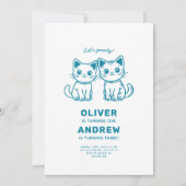 Invitation Fête d'anniversaire conjointe avec chatons de coul (Devant)
