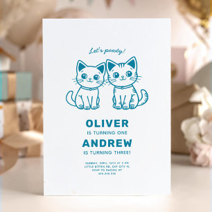 Invitation Fête d'anniversaire conjointe avec des chatons de