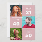 Invitation Fête d'anniversaire conjointe de 3 ans moderne ros (Devant)