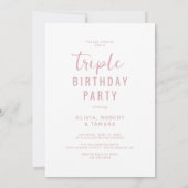 Invitation Fête d'anniversaire conjointe de 3 ans moderne ros (Dos)