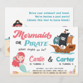 Invitation Fête d'anniversaire conjointe de la Sirène et du P (Devant / Derrière)