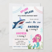 Invitation Fête D'Anniversaire Conjointe De Sirène Et De Requ (Devant)