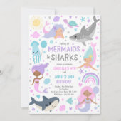 Invitation Fête D'Anniversaire Conjointe De Sirène Et De Requ (Devant)