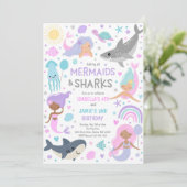 Invitation Fête D'Anniversaire Conjointe De Sirène Et De Requ (Debout devant)