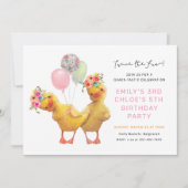 Invitation Fête d'anniversaire conjointe des canards floraux (Devant)