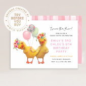 Invitation Fête d'anniversaire conjointe des canards floraux