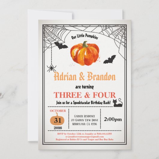 Invitation Fête d'anniversaire conjointe des frères et soeurs (Devant)