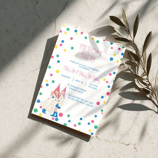 Invitation Fête d'anniversaire conjointe des sœurs Pastel