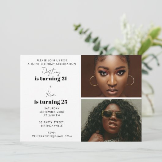 Invitation Fête d'anniversaire conjointe moderne avec double (Debout devant)