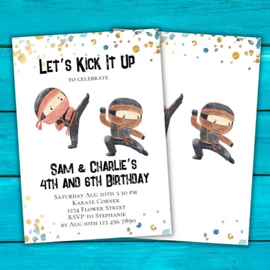 Invitation Fête d'anniversaire conjointe Ninja