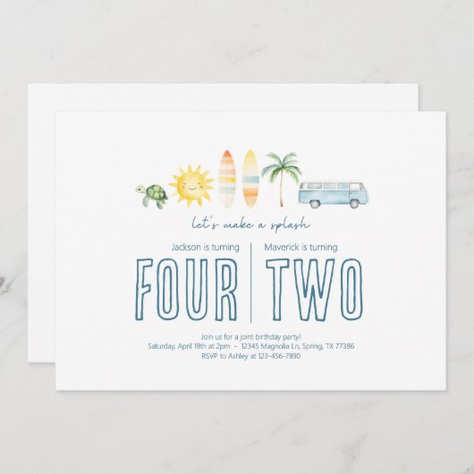 Invitation Fête d'anniversaire conjointe - Plage Theme Invita (Devant / Derrière)