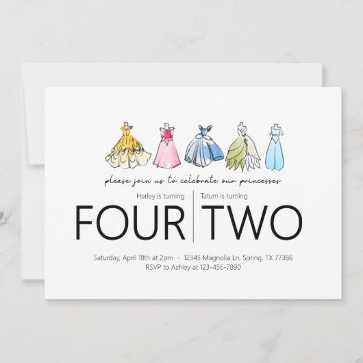 Invitation Fête d'anniversaire conjointe - Princess Dresses T (Devant)