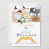Invitation Fête d'anniversaire conjointe Princesse & Pirate (Devant)