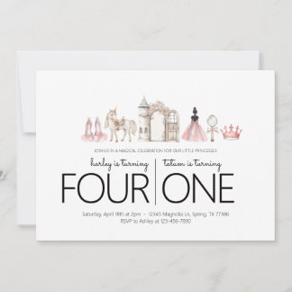 Invitation Fête d'anniversaire conjointe - Princesse Thème In