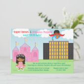 Invitation Fête d'anniversaire conjointe Super Hero et Prince (Debout devant)