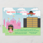 Invitation Fête d'anniversaire conjointe Super Hero et Prince (Devant / Derrière)