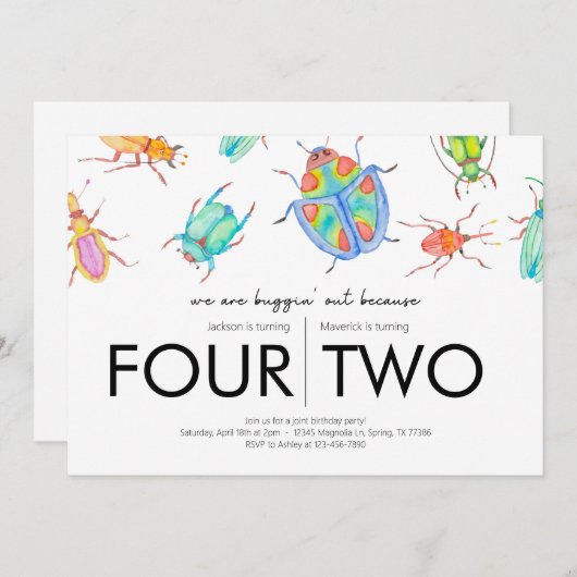 Invitation Fête d'anniversaire conjointe - Thème de bugs (Devant / Derrière)