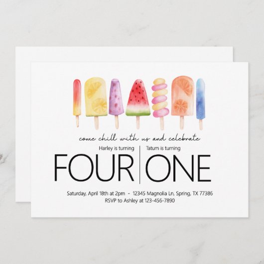 Invitation Fête d'anniversaire conjointe - Thème de la fête p (Devant / Derrière)