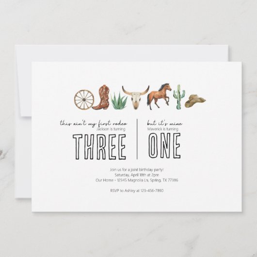 Invitation Fête d'anniversaire conjointe - Thème de rodéo occ (Devant)