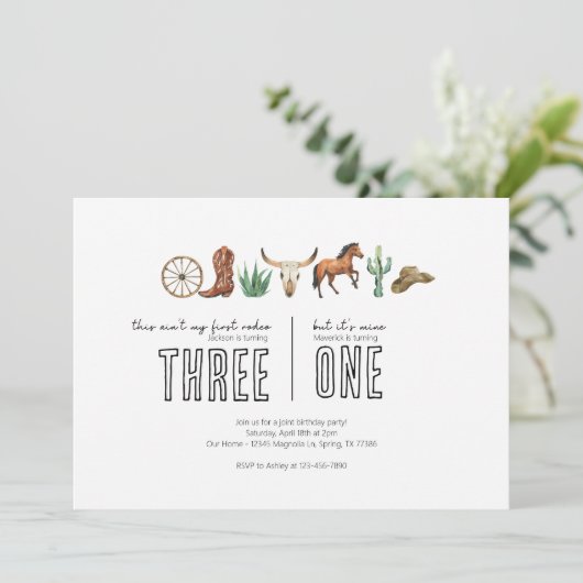 Invitation Fête d'anniversaire conjointe - Thème de rodéo occ (Debout devant)