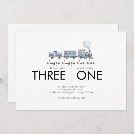 Invitation Fête d'anniversaire conjointe - Thème du train (Devant / Derrière)