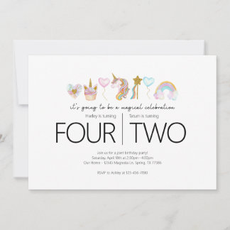 Invitation Fête d'anniversaire conjointe - thème Unicorn